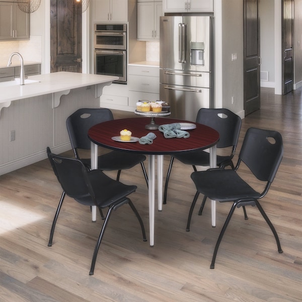 Regency Kahlo Round Table & Chair Sets, 42 W, 42 L, 29 H, Wood, Metal, Plastic Top, Mahogany TPL42RNDMHCM47BK - main